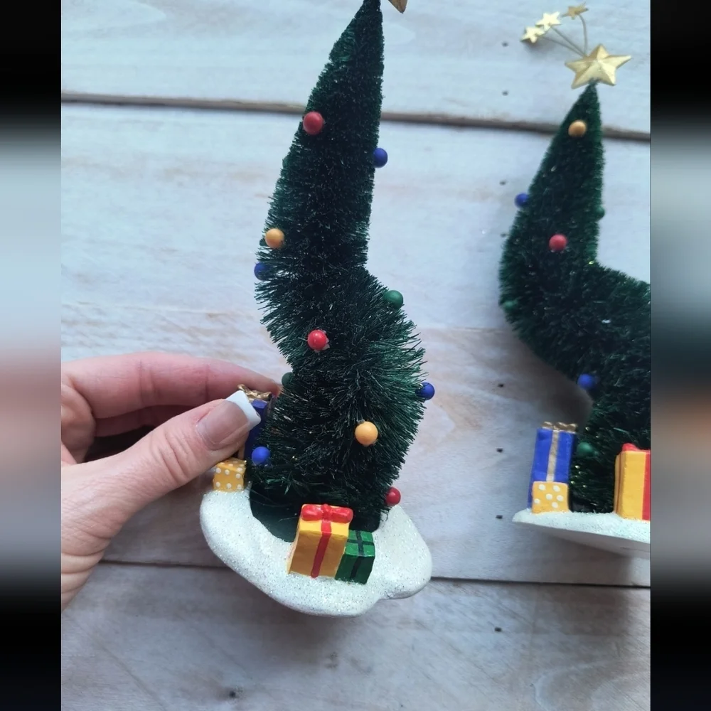 Department 56 Green Glitter Sisal Trees Christmas Village Accessories 11
